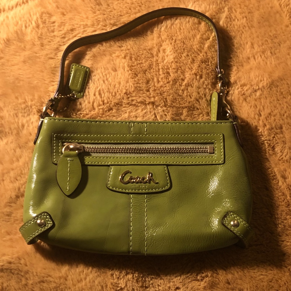 COACH Green Patent Shiny Leather Detachable Wristlet Mini Purse